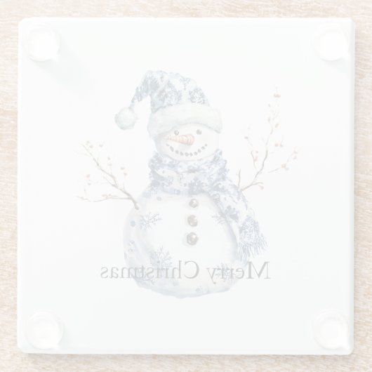 Chic Blue White Snowman Kerstmis Glazen Onderzetter (Achterkant)