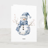 Chic Blue White Snowman Kerstmis Kaart (Achterkant)