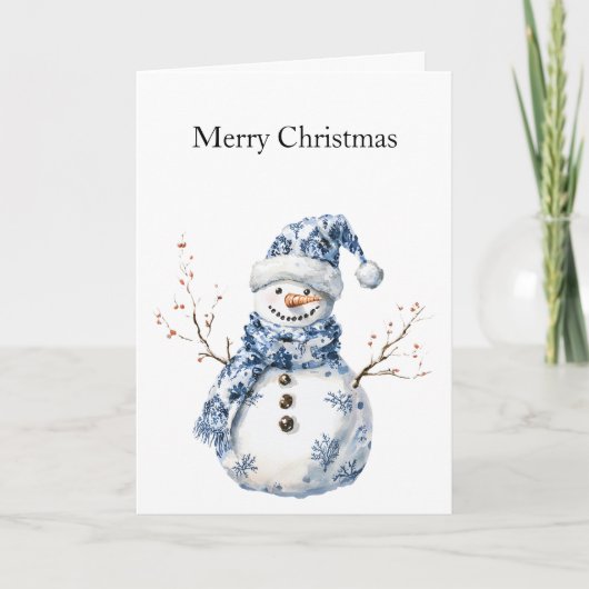Chic Blue White Snowman Kerstmis Kaart (Voorkant)