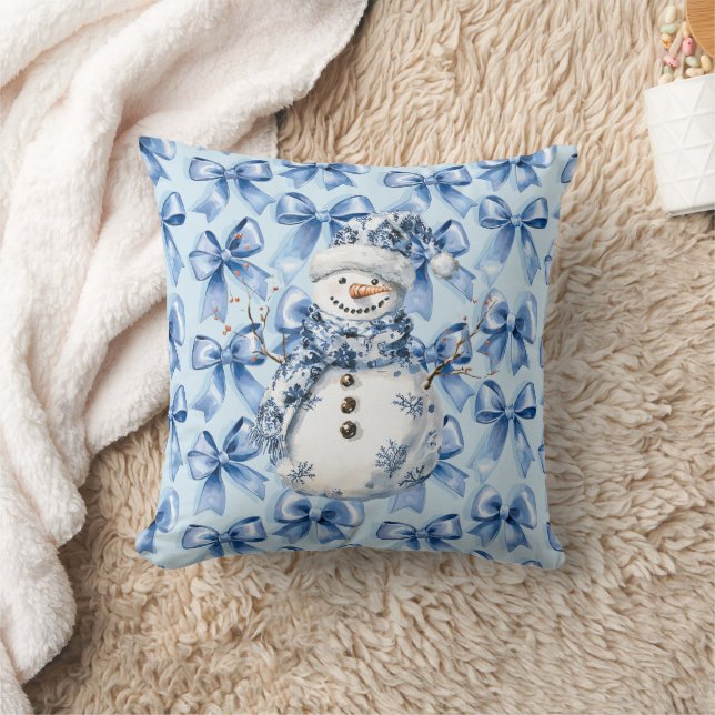 Chic Blue White Snowman Kerstmis Kussen (Deken)