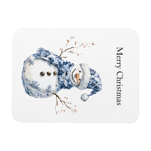Chic Blue White Snowman Kerstmis Magneet (Horizontaal)