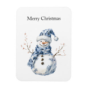 Chic Blue White Snowman Kerstmis Magneet