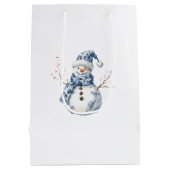 Chic Blue White Snowman Kerstmis Medium Cadeauzakje (Achterkant)