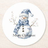 Chic Blue White Snowman Kerstmis Ronde Kartonnen Onderzetter (Voorkant)