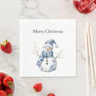 Chic Blue White Snowman Kerstmis Servet