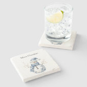 Chic Blue White Snowman Kerstmis Stenen Onderzetter (Zijkant)