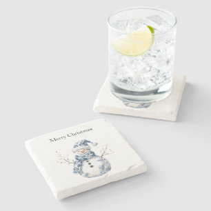 Chic Blue White Snowman Kerstmis Stenen Onderzetter
