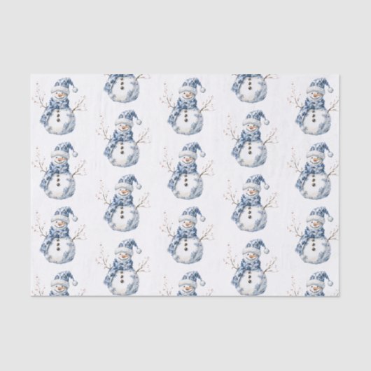 Chic Blue White Snowman Kerstmis Tissuepapier (Voorkant)