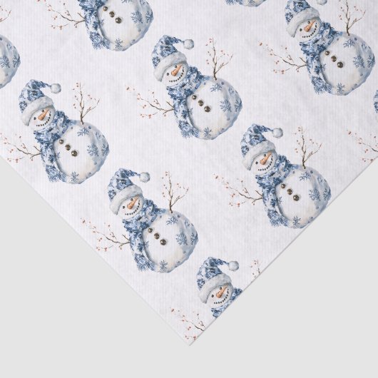 Chic Blue White Snowman Kerstmis Tissuepapier (Detail)