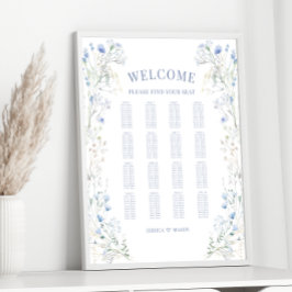 Chic Blue Wildflower Meadow Wedding Seating Chart Poster