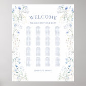 Chic Blue Wildflower Meadow Wedding Seating Chart Poster (Voorkant)