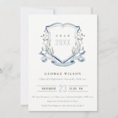 Chic Blue Wildflower Waterverf Crest Afstuderen Kaart (Voorkant)