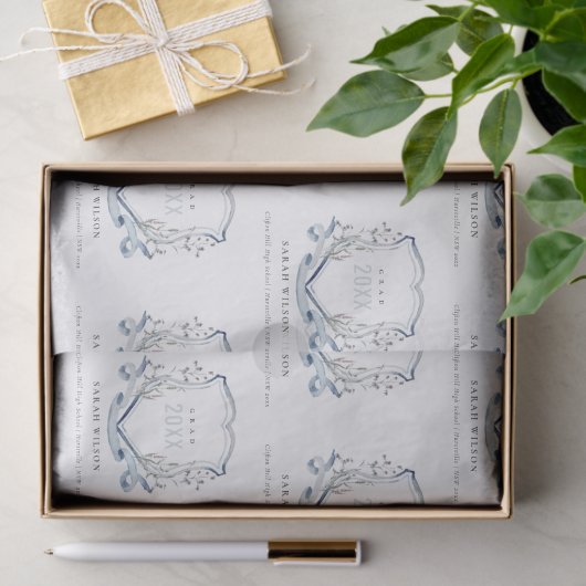 Chic Blue Wildflower Waterverf Crest Afstuderen Tissuepapier (Geschenk)