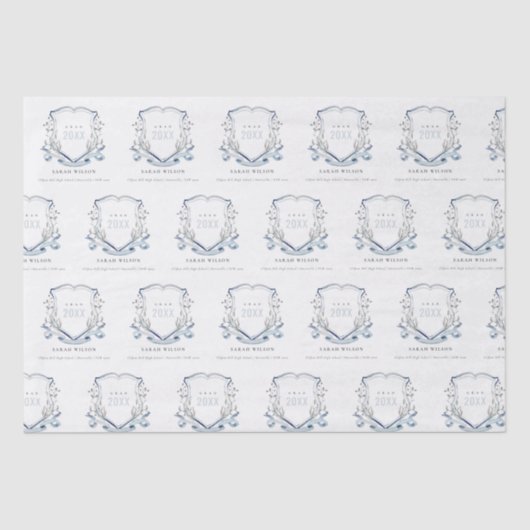 Chic Blue Wildflower Waterverf Crest Afstuderen Tissuepapier (Voorkant)