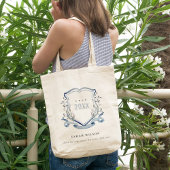 Chic Blue Wildflower Waterverf Crest Afstuderen Tote Bag