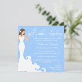 Chic Blue Wine Damask Bridal Luncheon Invitation Kaart (Staand voorkant)