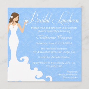 Chic Blue Wine Damask Bridal Luncheon Invitation Kaart