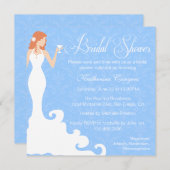 Chic Blue Wine Damask Bridal Shower Invitation Kaart (Voorkant / Achterkant)