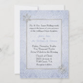 Chic Blue Winter Snowflake Weddenschap Kaart (Achterkant)