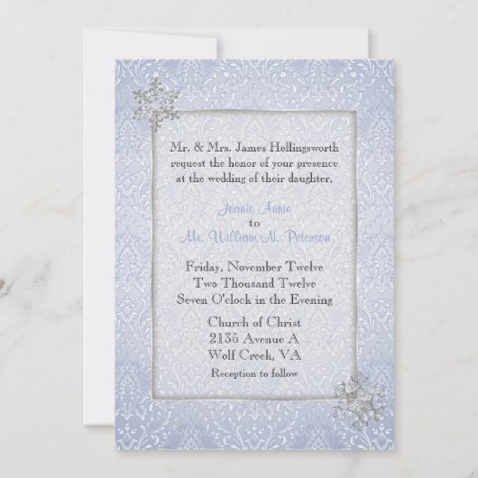 Chic Blue Winter Snowflake Weddenschap Kaart (Achterkant)