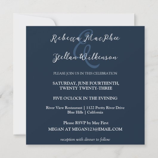 Chic Blue Winter Wedding Invitation Kaart (Achterkant)
