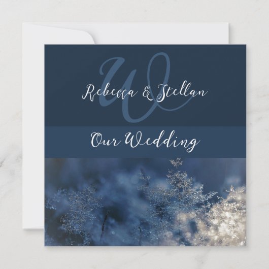 Chic Blue Winter Wedding Invitation Kaart (Voorkant)