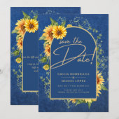Chic Blue Yellow Sunflower Wedding All-in-1 Kaart (Voorkant / Achterkant)