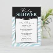Chic Blue Zebra Print Baby Shower Invitaties Kaart (Staand voorkant)