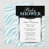 Chic Blue Zebra Print Baby Shower Invitaties Kaart (Voorkant / Achterkant)