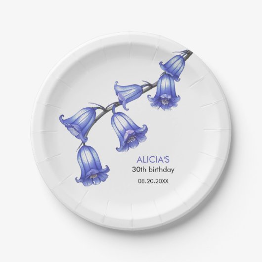 Chic Bluebell Bloesem Verjaardag Papieren Bordje (Voorkant)
