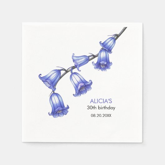Chic Bluebell Bloesem Verjaardag Servet (Voorkant)