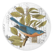 Chic Bluebird on Branch French Script Knob Keramische Knop (Voorkant)