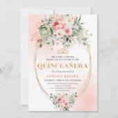 Chic Blush and Gold Boho Quinceañera Invitation Kaart (Voorkant)