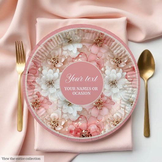 Chic blush and gold floral 50th birthday plate papieren bordje