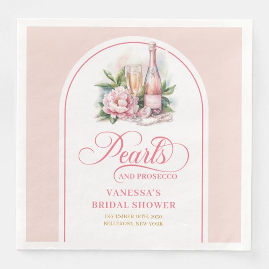 Chic blush and gold napkins pearls and prosecco servet (Voorkant)