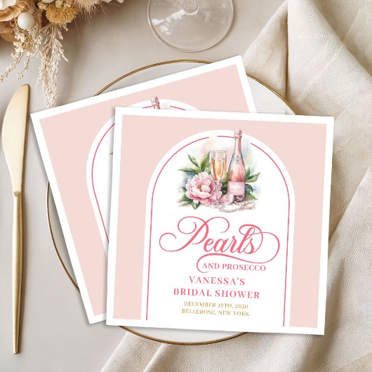 Chic blush and gold napkins pearls and prosecco servet