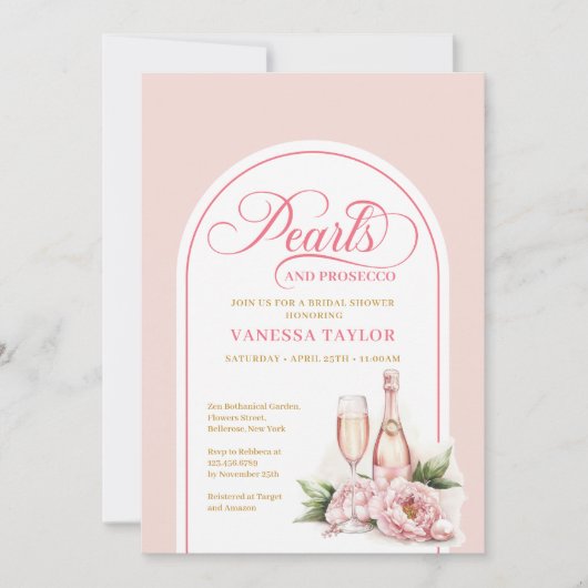 Chic Blush and Gold Pearls Bridal Shower Invite Kaart (Voorkant)