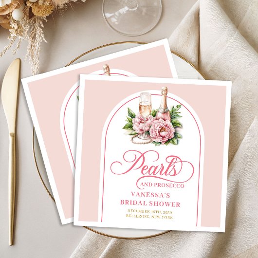 Chic Blush and Gold Pearls Bridal Shower Napkins Servet