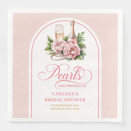 Chic Blush and Gold Pearls Bridal Shower Napkins Servet (Voorkant)