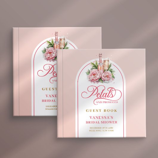Chic blush and gold petals prosecco guest album gastenboek
