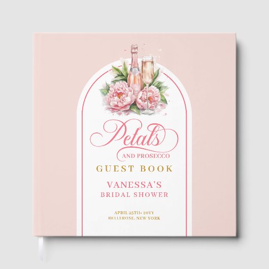 Chic blush and gold petals prosecco guest album gastenboek (Voorkant)