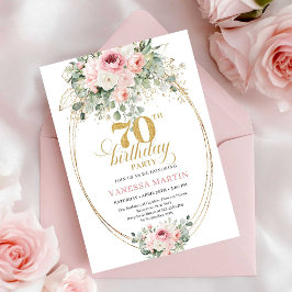 Chic Blush and Gold Printable 70th Birthday Invite Kaart