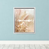 Chic Blush Beige Boho Bloemen Canvas Afdruk (Insitu (Houten vloer))