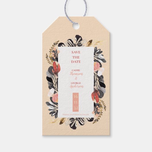Chic Blush & Black Floral Wedding Save the Date Cadeaulabel (Voorkant)