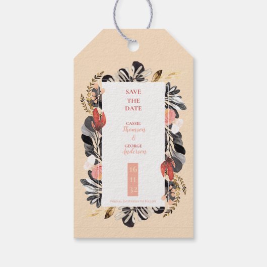 Chic Blush & Black Floral Wedding Save the Date Cadeaulabel (Achterkant)