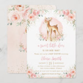 Chic Blush Bloemen Baby Herten Fawn Meisje Baby sh Kaart (Voorkant / Achterkant)