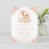 Chic Blush Bloemen Baby Herten Fawn Meisje Baby sh Kaart (Staand voorkant)