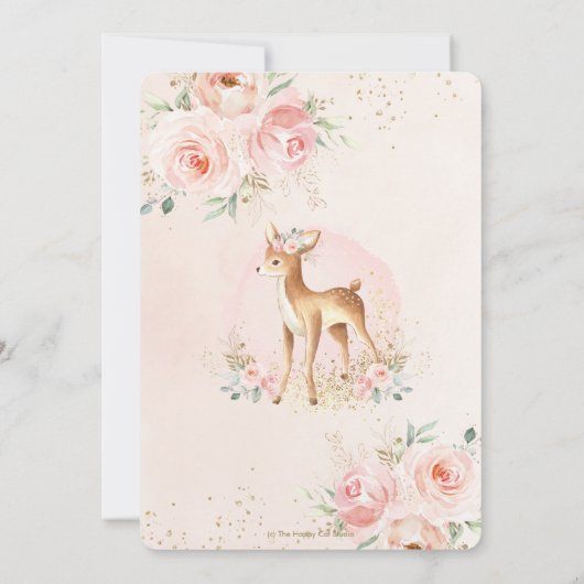 Chic Blush Bloemen Baby Herten Fawn Meisje Baby sh Kaart (Achterkant)