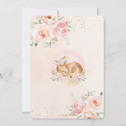 Chic Blush Bloemen Baby Herten Meisje Baby shower Kaart (Achterkant)