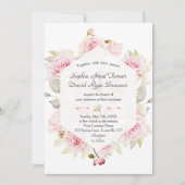 Chic Blush Bloemen Geometrische Dusty Blue Wedding Kaart (Voorkant)